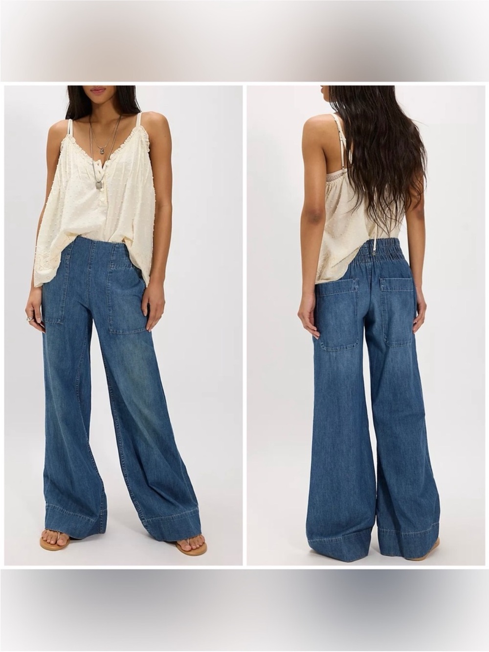 NWT Free People We The Free Breezy Denim Pull-On Jeans - cobalt blue - MEDIUM